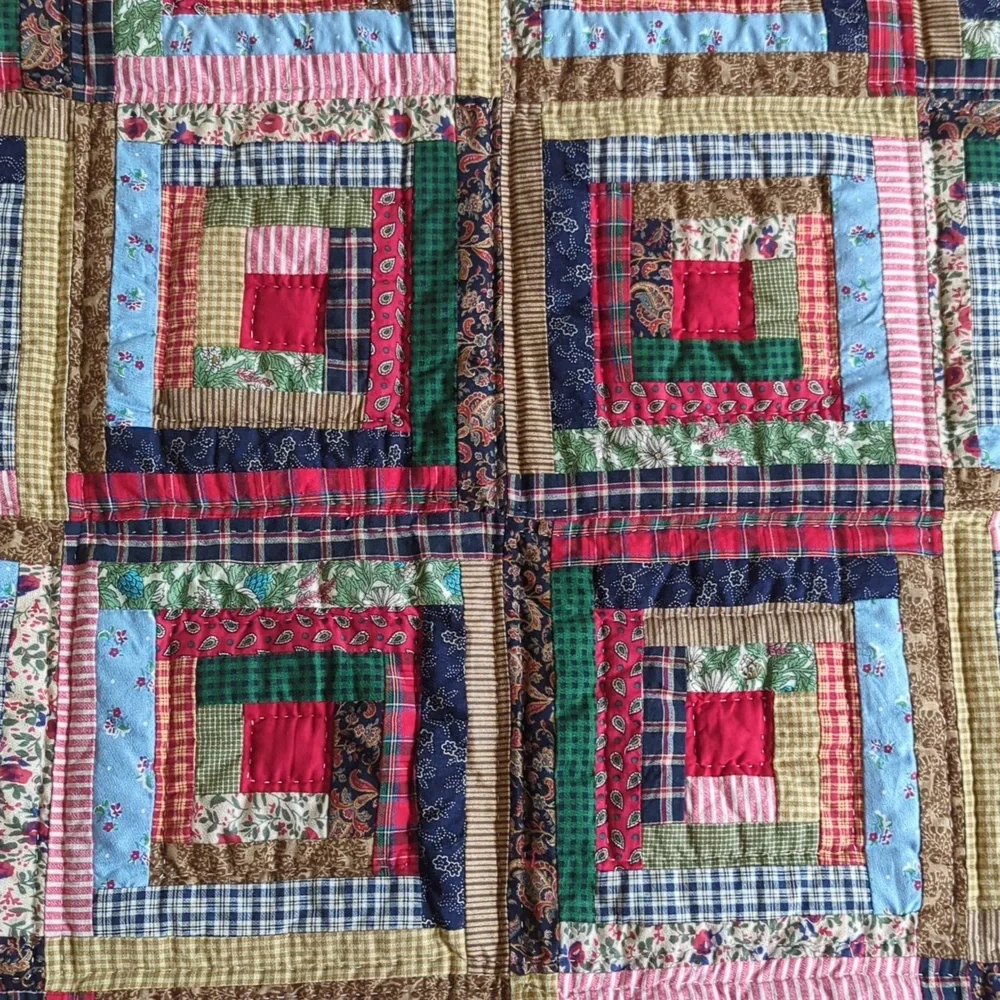 Handmade Navy Log Cabin Pattern Quilt